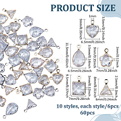 60Pcs 10 Styles Brass Micro Pave Clear Cubic Zirconia Charms&nbsp;KK-ME0004-86