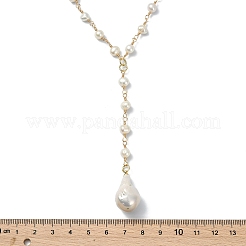 Brass and Natural Baroque Keshi Pearl Teardrop Tassel Y Necklaces for Women&nbsp;NJEW-JN06200
