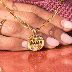 Mother's Day 304 Stainless Steel Pave Cubic Zirconia Irregular Disc with Hollow Word MAMA Pendant Necklaces for Women&nbsp;WGBC73E-01