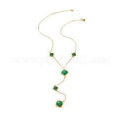 304 Stainless Steel Glass Rhombus Long Y Tassel Necklaces for Women&nbsp;WGE6B13-02