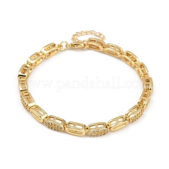 Brass Micro Pave Clear Cubic Zirconia Oval Link Chain Bracelets for Women&nbsp;BJEW-F504-04G
