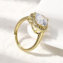 Brass Micro Pave Cubic Zirconia Adjustable Finger Rings for Women&nbsp;RJEW-L130-003G