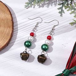Christmas Theme Glass Pearl Bell Dangle Earrings&nbsp;EJEW-JE06153