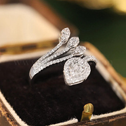 Brass Micro Pave Clear Cubic Zirconia Cuff Open Rings for Women&nbsp;WG0038D-01