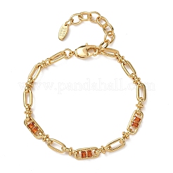 Oval & Paperclip Brass Micro Pave Cubic Zirconia Link Chain Bracelets for Women&nbsp;BJEW-D458-01G-07
