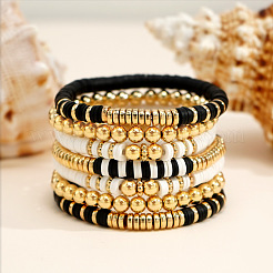 Black and white Polymer Clay Heishi Beaded Stretch Bracelet Sets&nbsp;LV4210