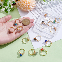 14Pcs 14 Styles 304 Stainless Steel & Gemstone Chip & Evil Eye Resin Finger Rings&nbsp;NJEW-WR00011