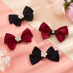 2 Pairs 2 Colors Cloth Bowknot Bridal Shoe Decoration with Plastic Imitation Pearl&nbsp;AJEW-PH0018-04