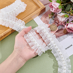 5M Chiffon Flower Lace Trim Ribbon with Imitation Pearl&nbsp;OCOR-ME0001-60