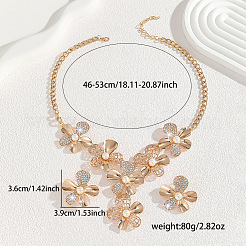 Flower Alloy Crystal Rhinestone & Plastic Pearl Pendant Necklaces & Stud Earrings Sets for Women&nbsp;FS-WGF8FDA-01
