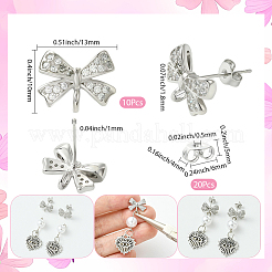 5 Pairs Rack Plating Brass & Cubic Zirconia Stud Earring Findings&nbsp;KK-SC0006-78P