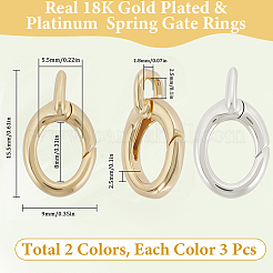 6Pcs 2 Colors Brass Spring Gate Rings&nbsp;KK-SC0008-02