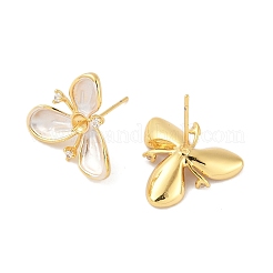 Flower Brass & Sterling Silver Pin Stud Earrings&nbsp;KK-M326-02G