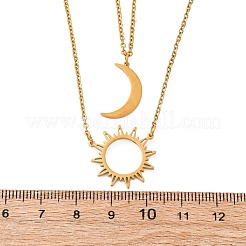 304 Stainless Steel Double Layered Sun Moon Pendant Necklaces&nbsp;NJEW-Z081-02G