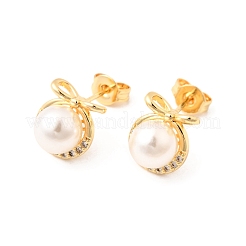 Bowknot with Round Brass Micro Pave Clear Cubic Zirconia Stud Earrings&nbsp;EJEW-A135-29G