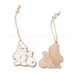 Christmas Theme Natural Wood Pendant Decorations&nbsp;HJEW-P010-15