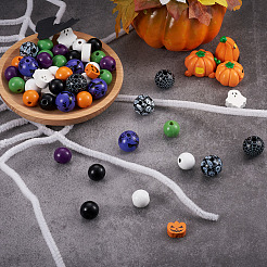 17 Style Painted Natural Wood Beads&nbsp;WOOD-KS0001-17
