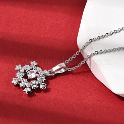 Christmas Snowflake Brass Micro Pave Cubic Zirconia Pendants Necklaces&nbsp;NJEW-L468-01P-A01