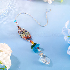 1Pc Wire Wrapped Alloy & Natural Mixed Stone Chips Tree of Life Hanging Suncatchers&nbsp;HJEW-TA0001-45C