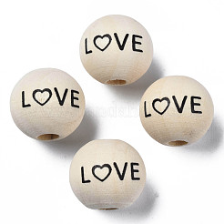 Printed Natural Wood European Beads&nbsp;WOOD-T019-43