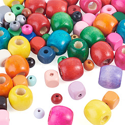 75Pcs 3 Styles Spray Painted Round Natural Schima Wood Beads&nbsp;WOOD-TAD0001-01