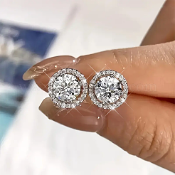S925 Silver Moss Agate Round Stud Earrings Fashionable Luxurious Design&nbsp;DG8088