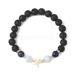 3Pcs Round Natural Lava Rock & Citrine & Lapis Lazuli & Green Aventurine & Amethyst & Madagascar Rose Quartz & Synthetic Turquoise Beads  Stretch Bracelets for Women&nbsp;BJEW-JB12789