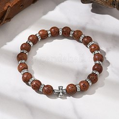 3Pcs 3 Colors Natural Wood Round Beadeed Stretch Bracelets Sets for Men Women&nbsp;BJEW-JB12355