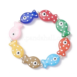 Handmade Lampwork Enamel Fish Beaded Stretch Bracelets for Women Men&nbsp;BJEW-TA00685