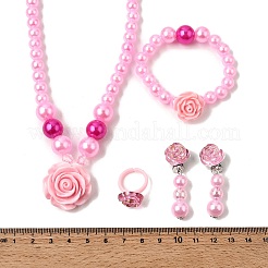 Cute Unicorn Alloy Plastic Children's Beaded Necklace & Bracelet & Cuff Ring & Clip-on Earring Jewelry Sets for Girl's&nbsp;FS-WGF4311-06
