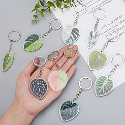 9Pcs 9 Style Creative Imitation Leaf Acrylic Pendant Keychain&nbsp;KEYC-DR0001-04