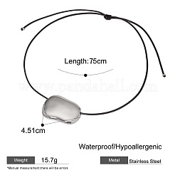304 Stainless Steel Bean Pendant Adjustable Black Waxed Cord Necklaces for Women&nbsp;FS-WGC253F-01