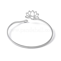 Non-Tarnish Hollow Out Lotus 304 Stainless Steel Open Cuff Bangles for Women&nbsp;BJEW-G701-01P