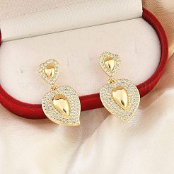Brass Micro Pave Clear Cubic Zirconia Dangle Stud Earrings for Women&nbsp;EJEW-F352-05G-02