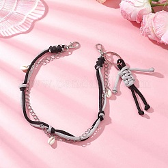 Polyester & Spandex Cord Rope Braided Human & Natural Cowrie Shell Charm Iron Chain Bag Decorative Chains&nbsp;AJEW-BA00173-02