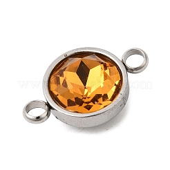 12Pcs 12 Colors 304 Stainless Steel with Faceted K9 Glass Birth Stone Flat Round Links Connector Charms&nbsp;GLAA-G017-P15