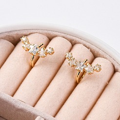 Rack Plating Star Brass Micro Pave Clear Cubic Zirconia Cuff Earrings&nbsp;EJEW-H147-16G