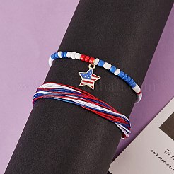2Pcs 2 Color Alloy Enamel Star Charms Braided Bead Bracelet&nbsp;BJEW-SW00046
