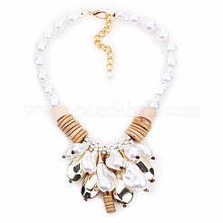 Imitation Pearl and CCB Plastic Teeardrop Pendant Natural Coconut & Wood Beaded Necklaces&nbsp;FS-WG9E1F5-01