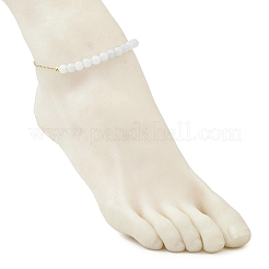 Dyed Natural White Jade Round Beaded Ankelets&nbsp;AJEW-AN00707-02