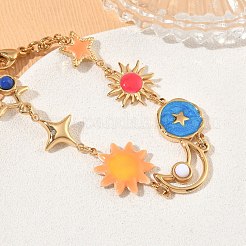 304 Stainless Steel Enamel Colorful Star Sun Moon Link Chain Bracelets for Women&nbsp;SA-CBA7107-06G