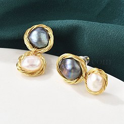 Brass Wired Stud Earrings&nbsp;EJEW-P302-04G