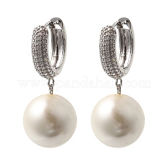 Round Brass Micro Pave Clear Cubic Zirconia Hoop Earrings&nbsp;EJEW-H180-01A-P