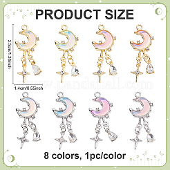 8Pcs 8 Colors Alloy Glass Pendants&nbsp;FIND-ME0002-02