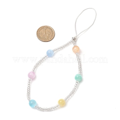 3Pcs 3 Colors Dyed Natural Selenite & Rainbow Fluorite & Rose Quartz & Glass Seed Round Beaded Phone Hand Strap Chains&nbsp;HJEW-JM03363