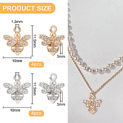 8Pcs 2 Colors Brass Micro Pave Clear Cubic Zirconia Charms&nbsp;KK-BC0010-04