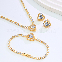 Women's Brass Micro Pave Cubic Zirconia Bracelets & Stud Earrings & Pendant Necklaces Sets&nbsp;KF3710-1