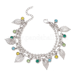 Leaf 304 Stainless Steel Figaro & Ball Chains Double Layers Bracelets&nbsp;BJEW-JB13177-02