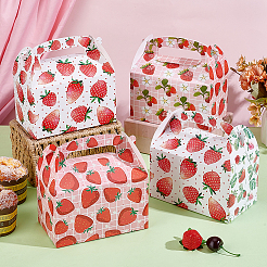 12Pcs 2 Colors Strawberry Printed Paper Folding Candy Boxes with Handle&nbsp;CON-WH0085-164