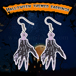 3 Pairs 3 Style Skeleton Hand & Bat & Bottle Acrylic Dangle Earrings for Halloween&nbsp;EJEW-AN0002-93